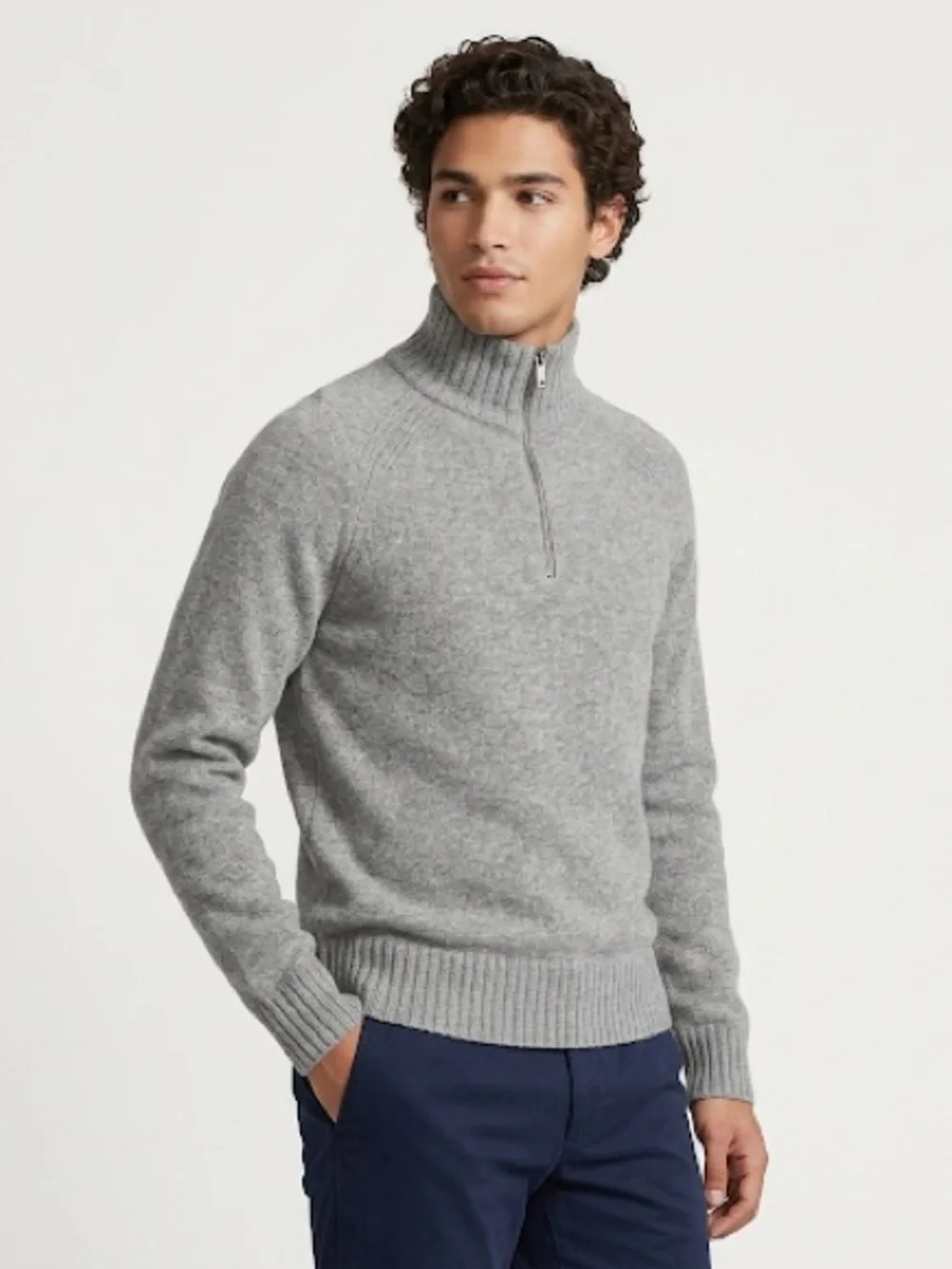 A Day's March Half Zip Sweater Mock Neck Lambswool Heather Grey Mens Large